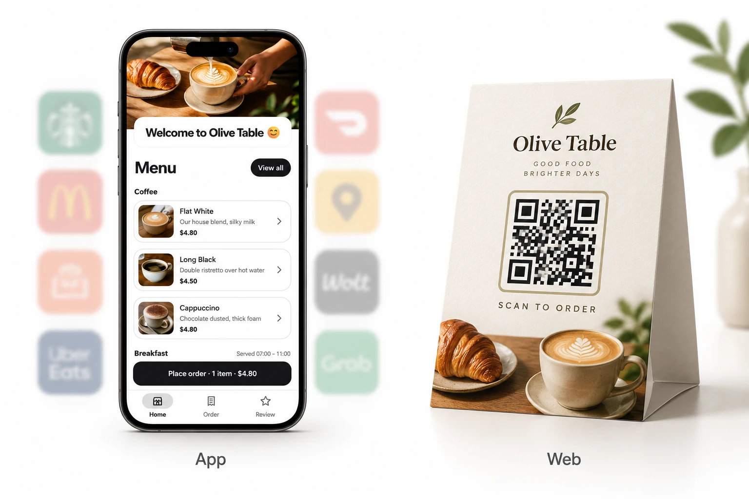 Olive Table app and branded website QR artwork