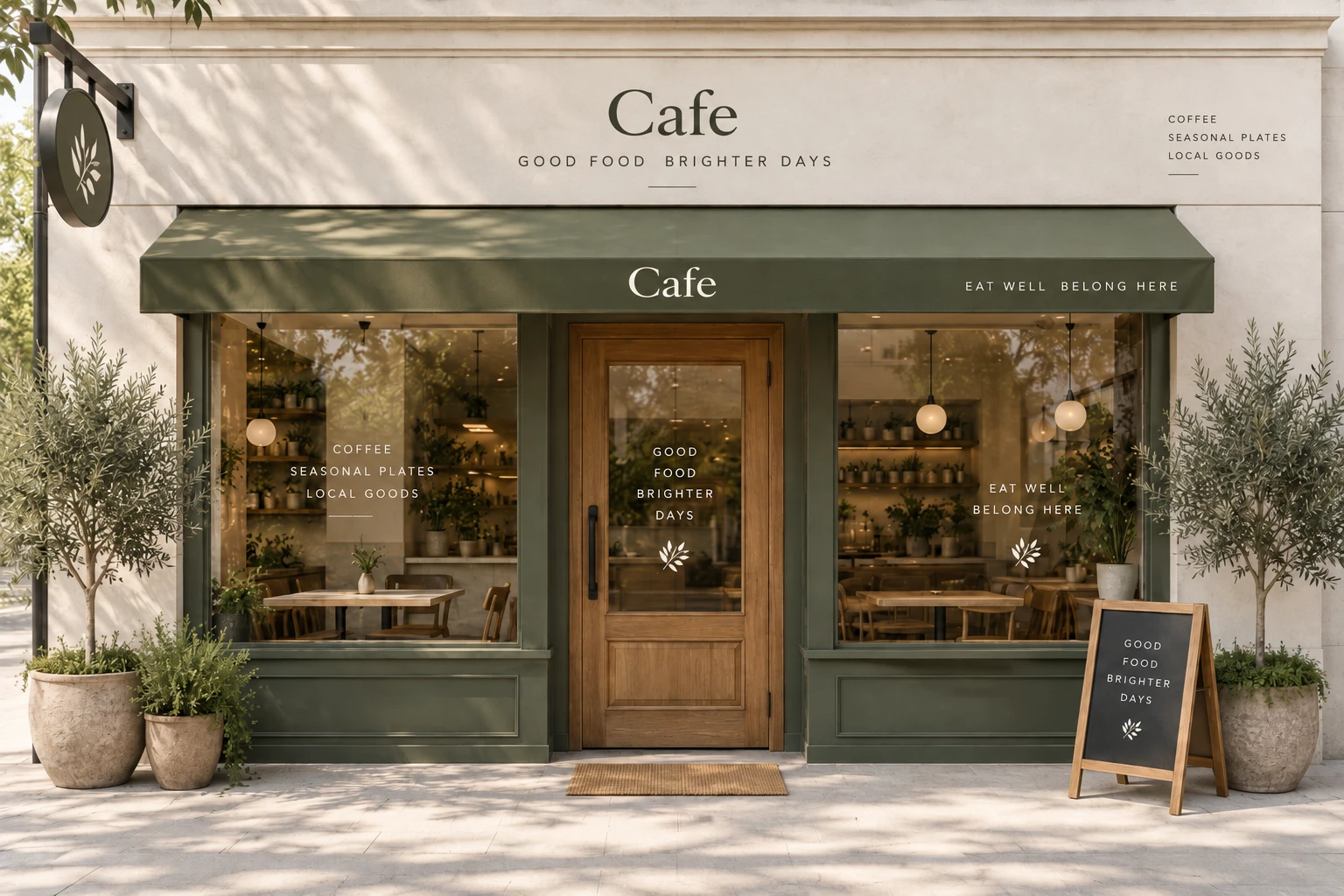 Cafe storefront with its own branding
