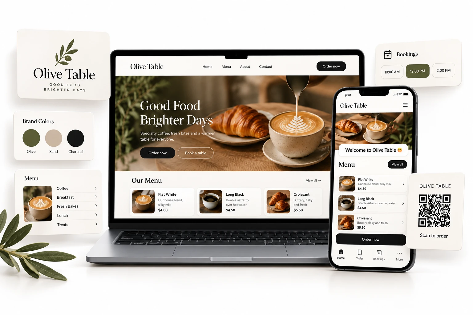Olive Table branding, website and app artwork