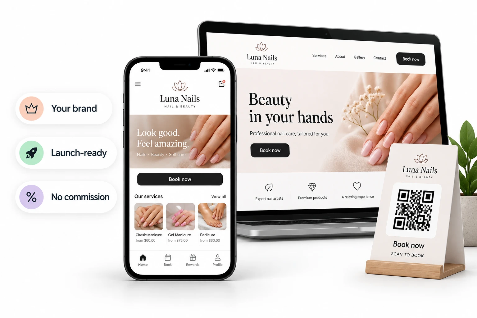 Branded nail salon app and website promotional artwork